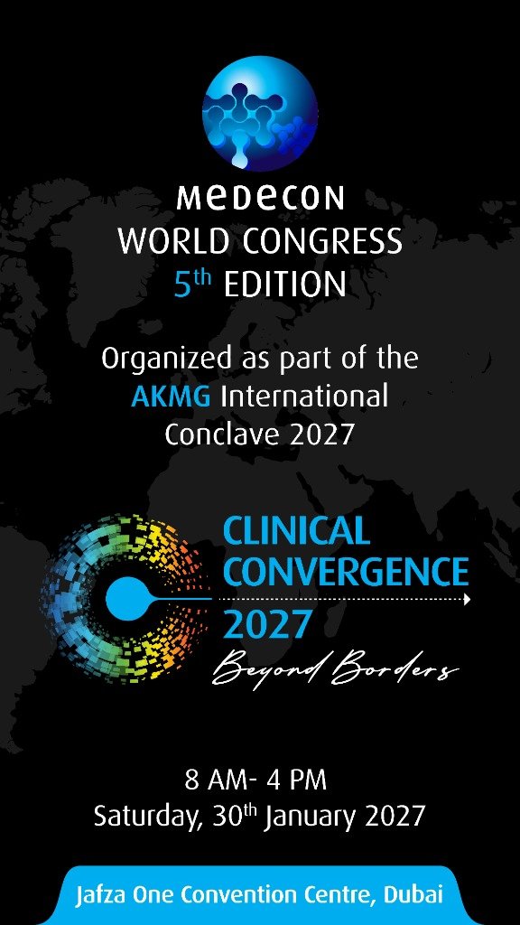 MEDECON World Congress 5th Edition poster: Clinical Convergence 2027, Beyond Borders, Saturday 30 January 2027, Jafza One Convention Centre, Dubai